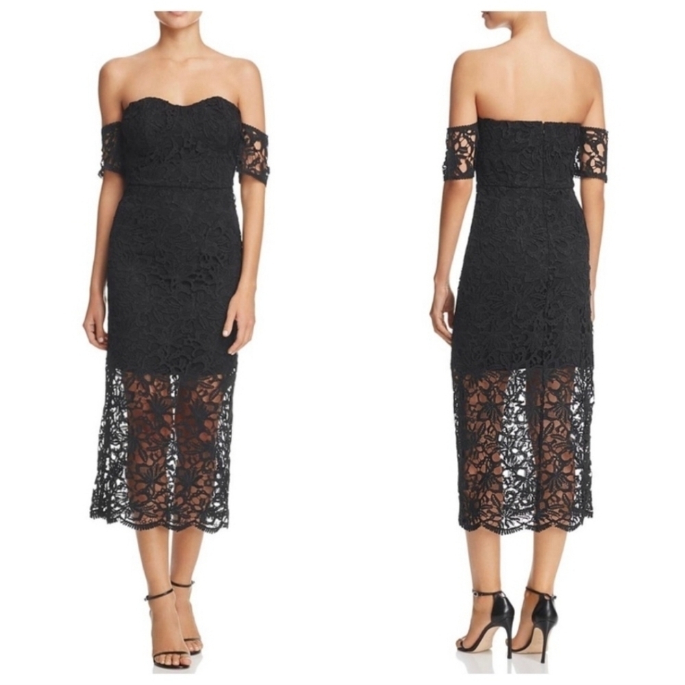 NEW J.O.A. Black Embroidered Eyelet Off Shoulder Dress